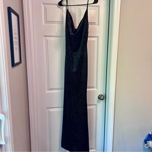 VTG 90s Y2K Black Velvet sparkly Maxi Spaghetti Strap Gothic Prom Formal Dress S